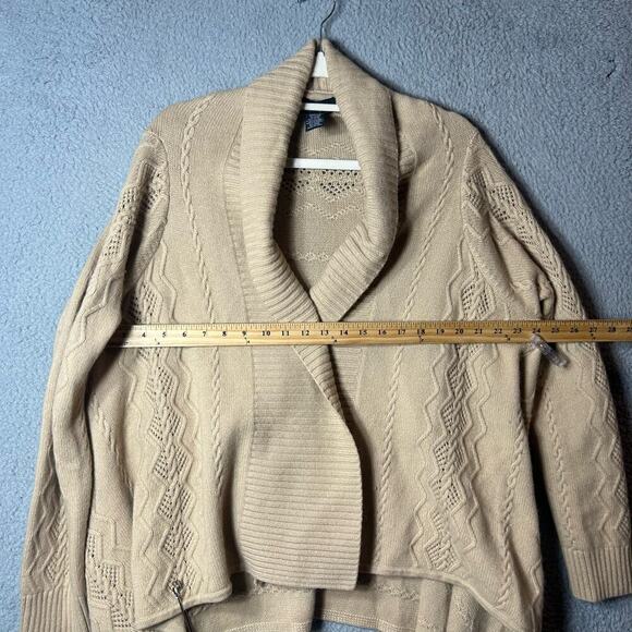 Jones New York Sweater Womens L Tan Angora Rabbit Lambs Wool Open Front Cardigan - Picture 4 of 12